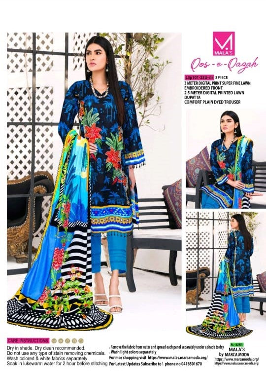 3 Piece Suit: Embroidered Front, Digital Printed Dupatta And Plain Trouser