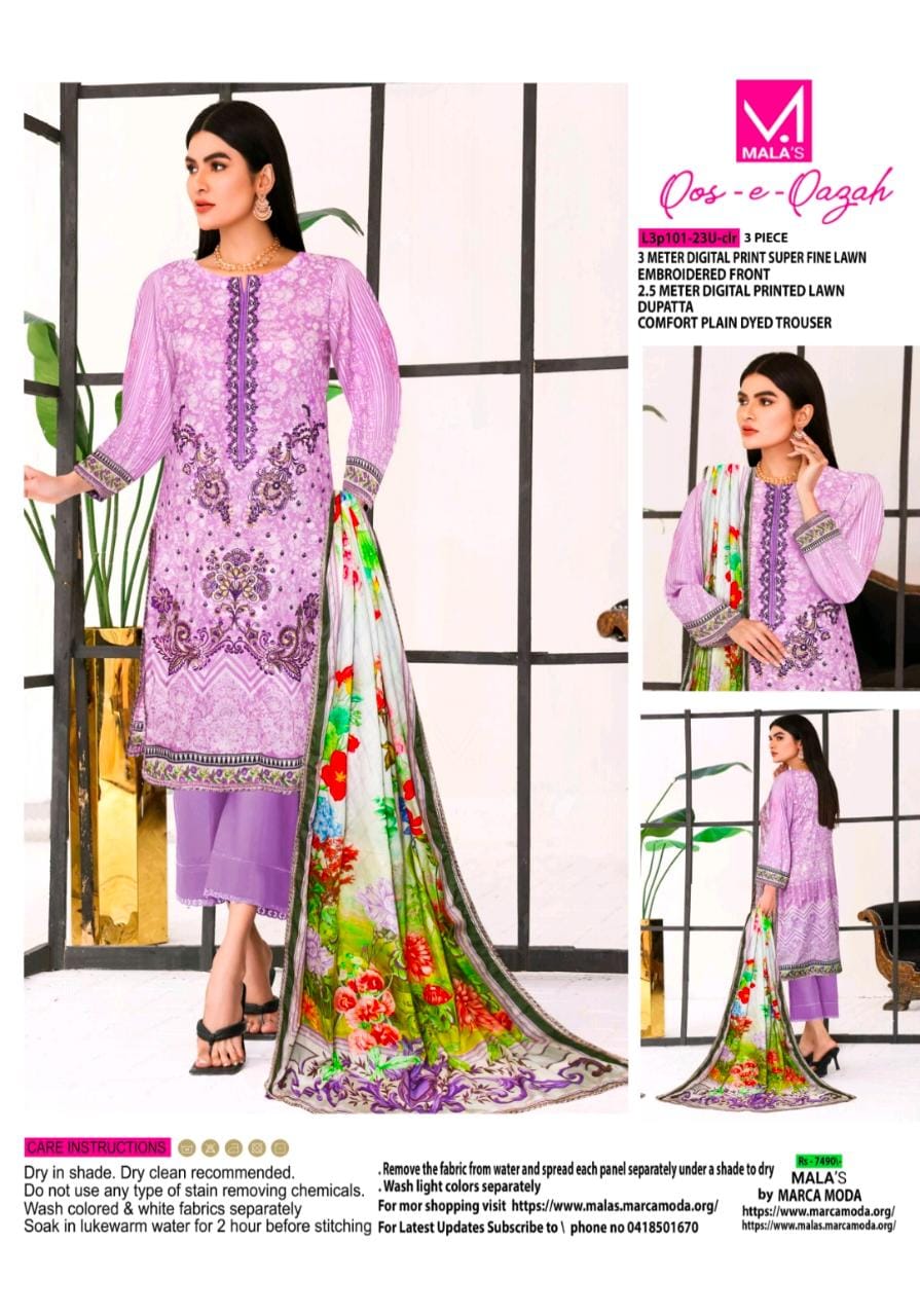 3 Piece Suit: Embroidered Front, Digital Printed Dupatta And Plain Trouser
